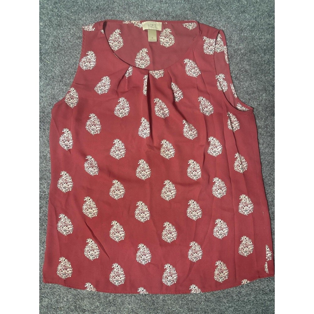 LOFT Blouse Womens M Pink Scoop Neck Sleeveless Pleated Floral Print Casual Top
